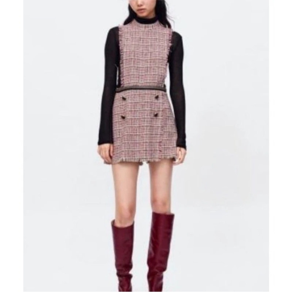 Zara Basic Tweed Faux Wrap Jumpsuit Romper Pink Size M